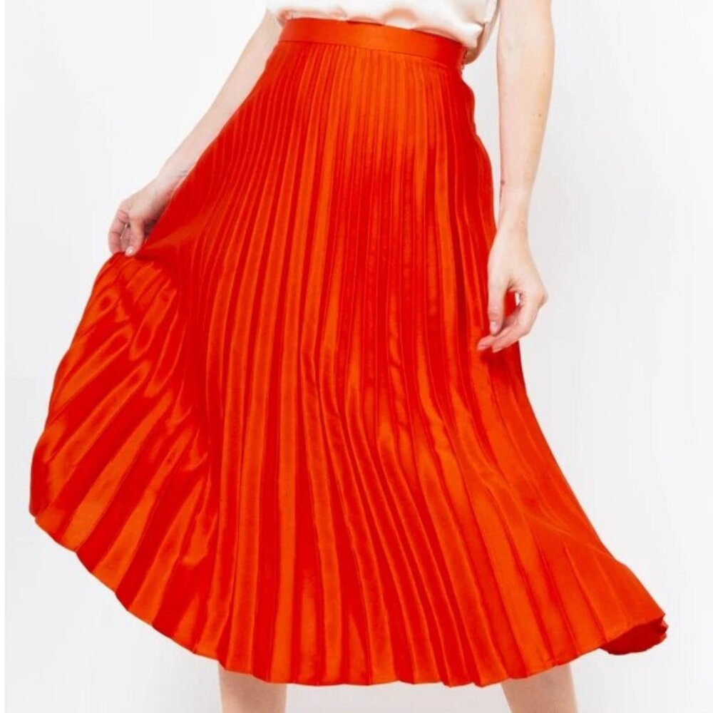 Elegant Red Pleated Midi Skirt